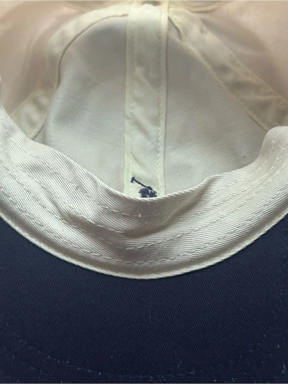 Vintage Polo Ralph Lauren Infant White Cream Hat Cap Navy Pony Elastic Strap